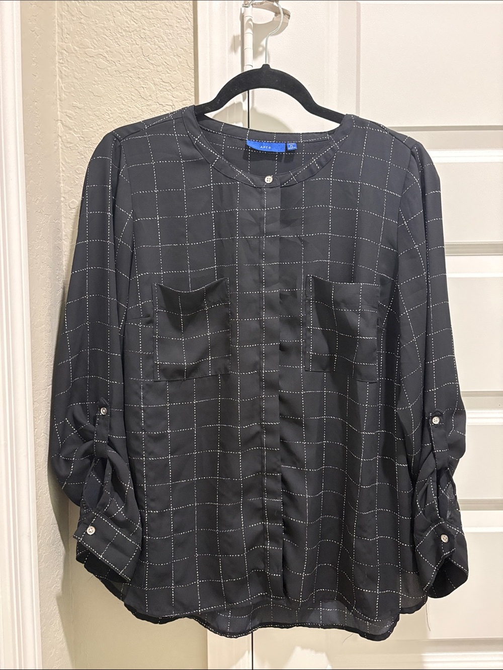 Apt. 9 Black and White Windowpane Button-Front Blouse
